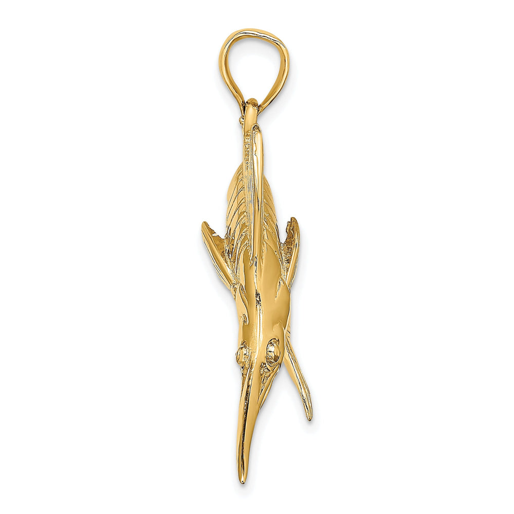 14K Yellow Gold 3D Textured Polished Satin Finish Blue Marlin Fish Charm Pendant