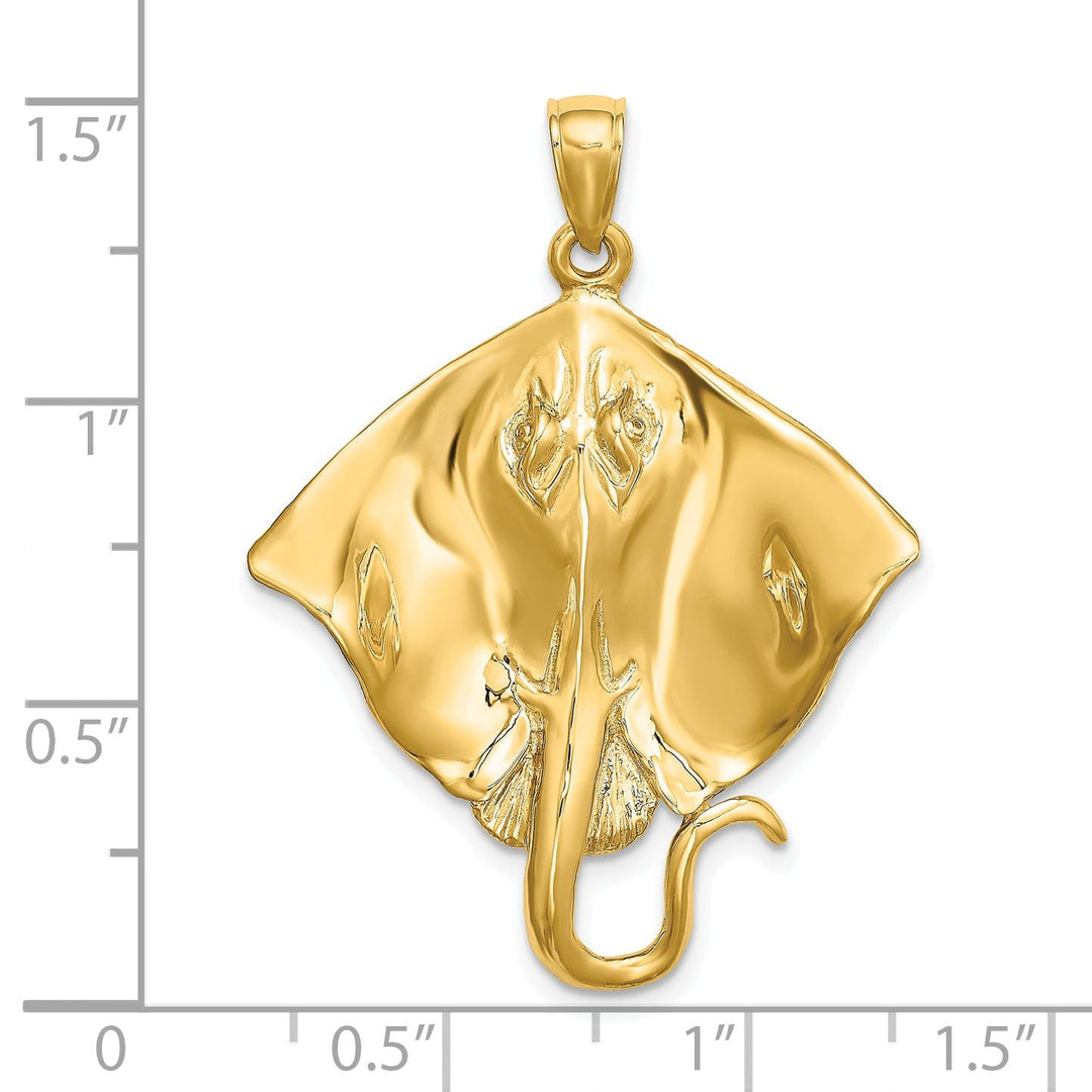 14k Yellow Gold Solid Open Back Casted Polished Finish Stingray Charm Pendant