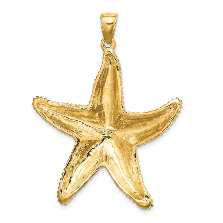 14K Yellow Gold Textured Polished Beaded Starfish Pendant