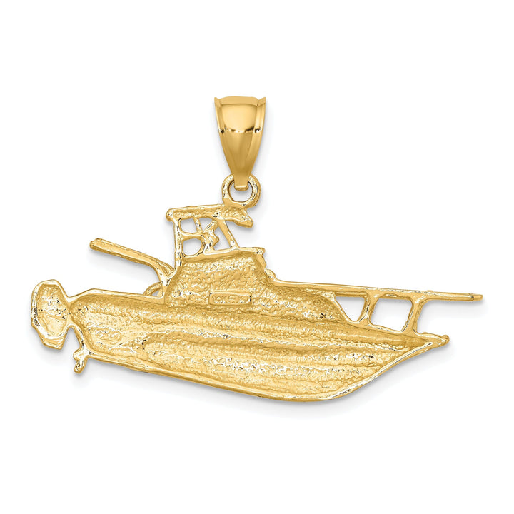 14K Yellow Gold Polish Finish 2-Dimensional Fishing Boat Charm Pendant