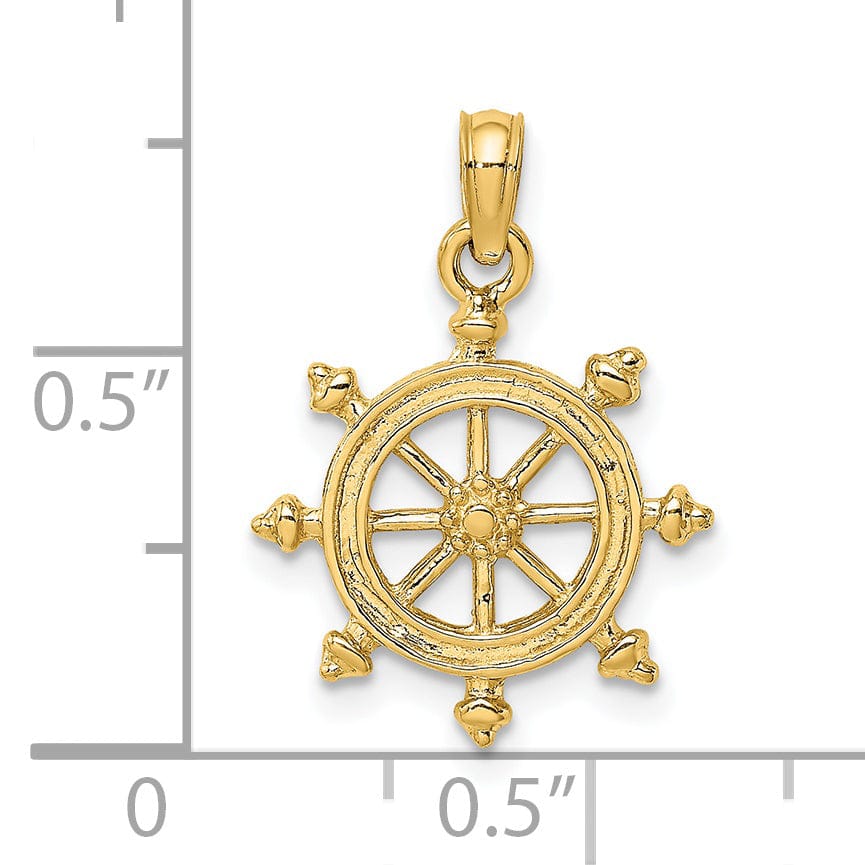 14K Yellow Gold 2-D Design Polished Finish Ship Wheel Charm Pendant