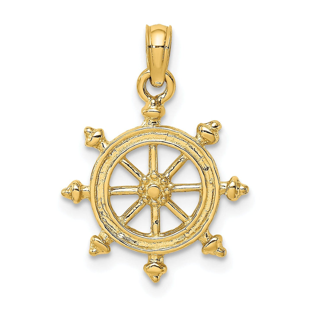 14K Yellow Gold 2-D Design Polished Finish Ship Wheel Charm Pendant