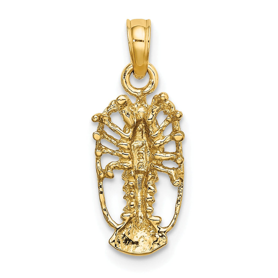 14K Yellow Gold Solid Polished Texture Open Back Florida Lobster with Out Claws Charm