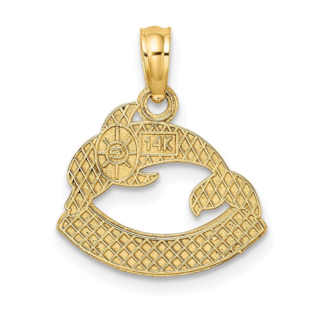 14K Yellow Gold Polished Textured Finish NAGS HEAD Banner with Dolphin Charm Pendant