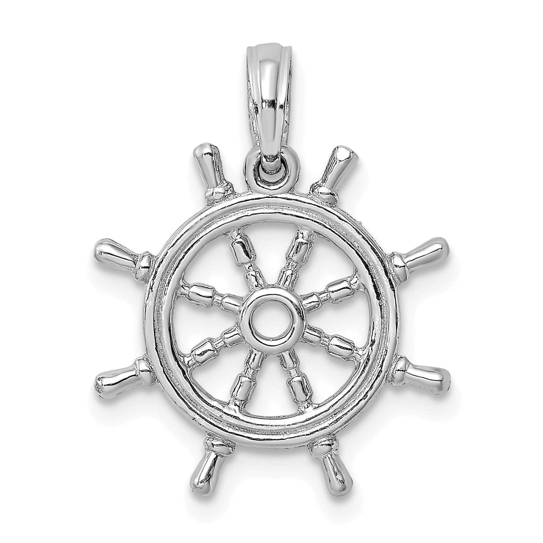 14K White Gold 3-D Design Polished Finish Ship Wheel Charm Pendant
