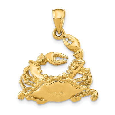 14K Yellow Gold Polished Finish Blue Claw Crab Pendant