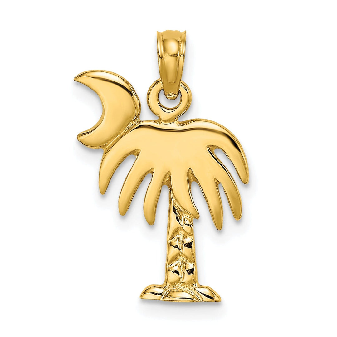 14K Yellow Gold Polished Finish Charleston Palm Tree Moon Design Pendant