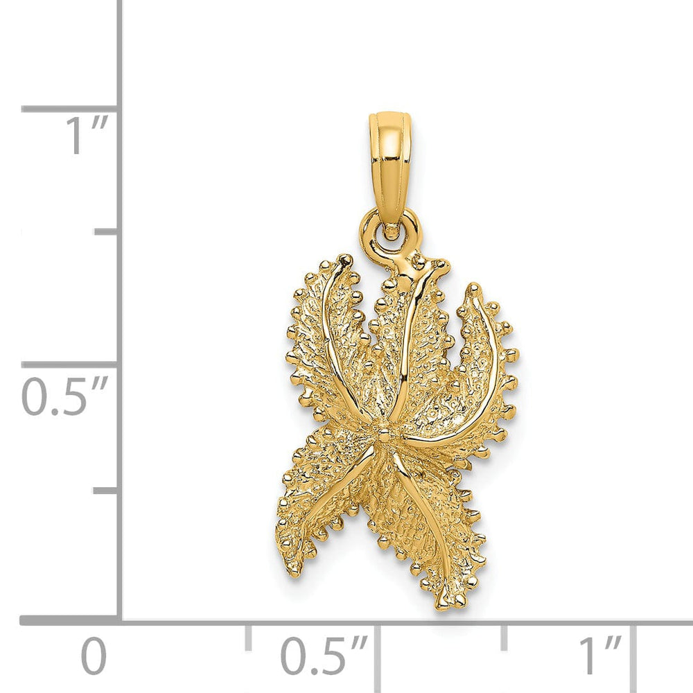 14K Yellow Gold Textured Polished Finish Starfish Beaded Charm Pendant