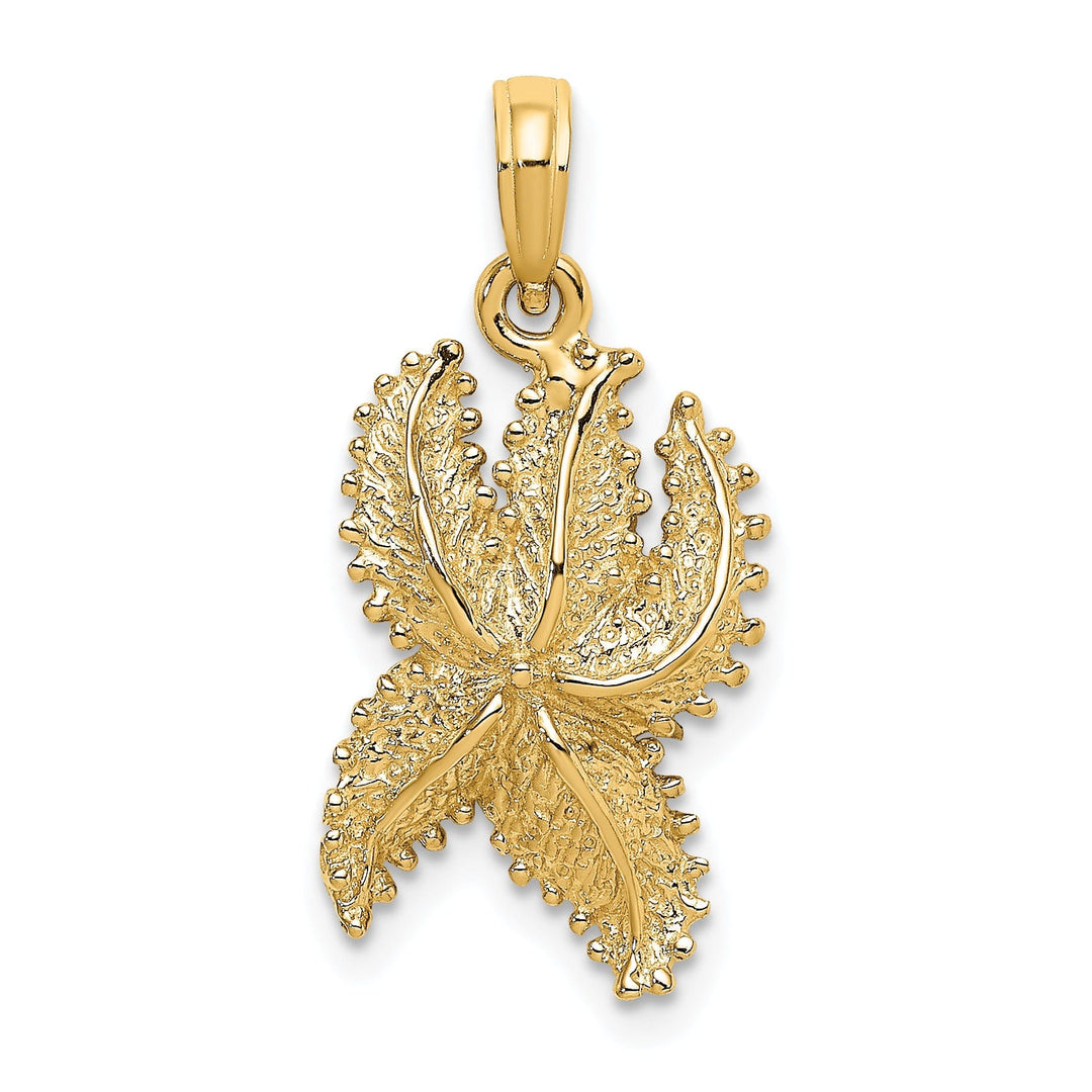 14K Yellow Gold Textured Polished Finish Starfish Beaded Charm Pendant