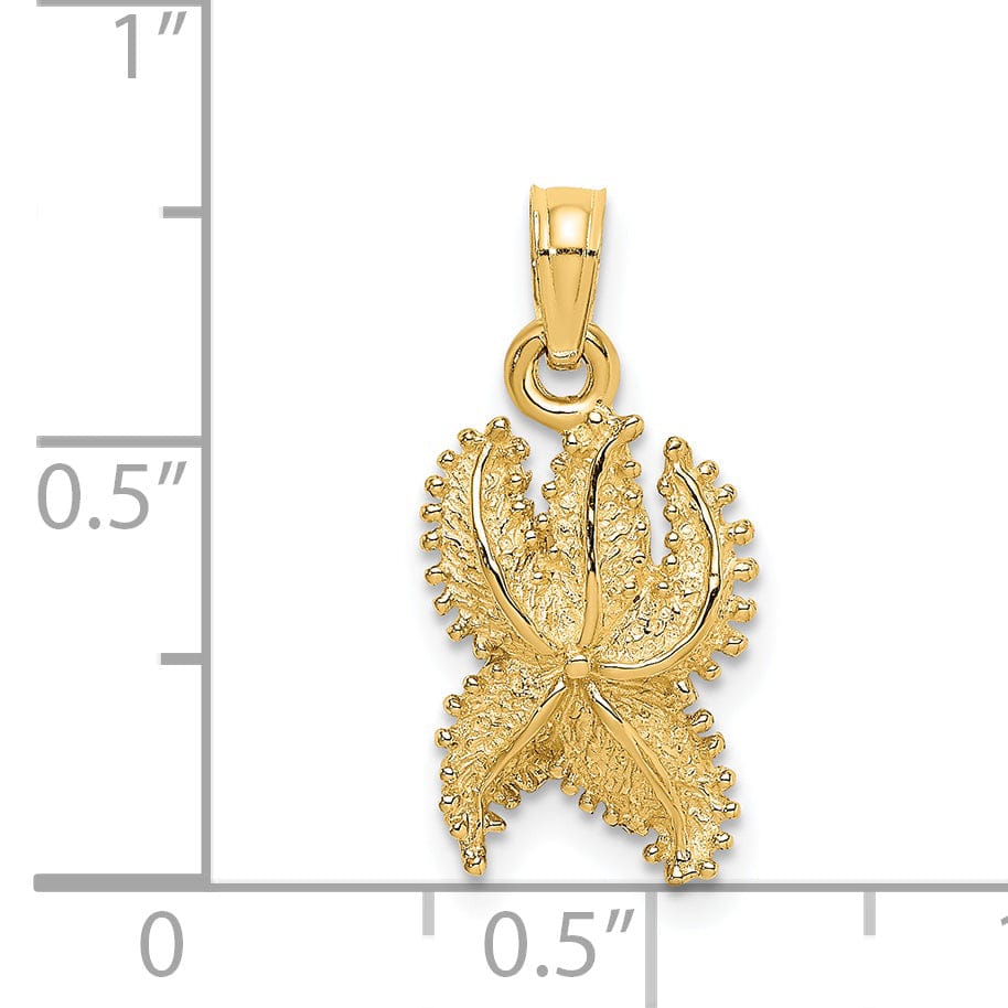 14K Yellow Gold Textured Polished Finish Starfish Bead Design Charm Pendant
