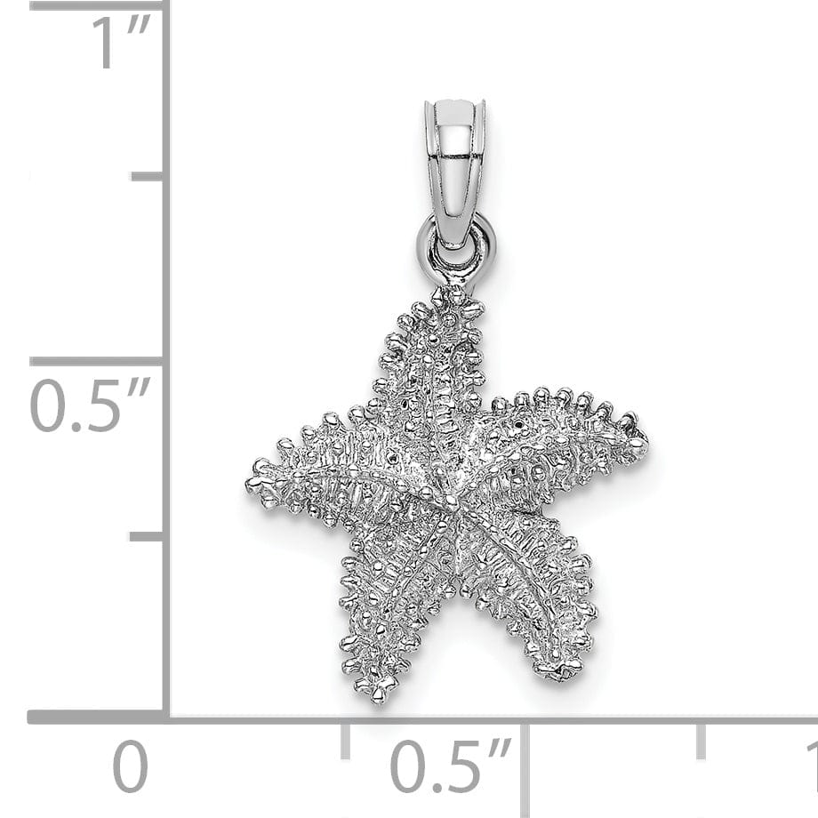 14K White Gold Open Back Solid Texture Polished Finish Beaded Design Starfish Charm Pendant