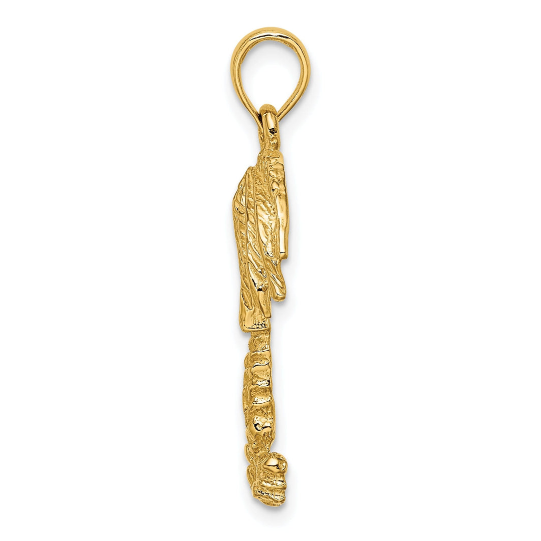 14K Yellow Gold 2-Dimensional Textured Finish Concave Shape Single Palm Tree Charm Pendant