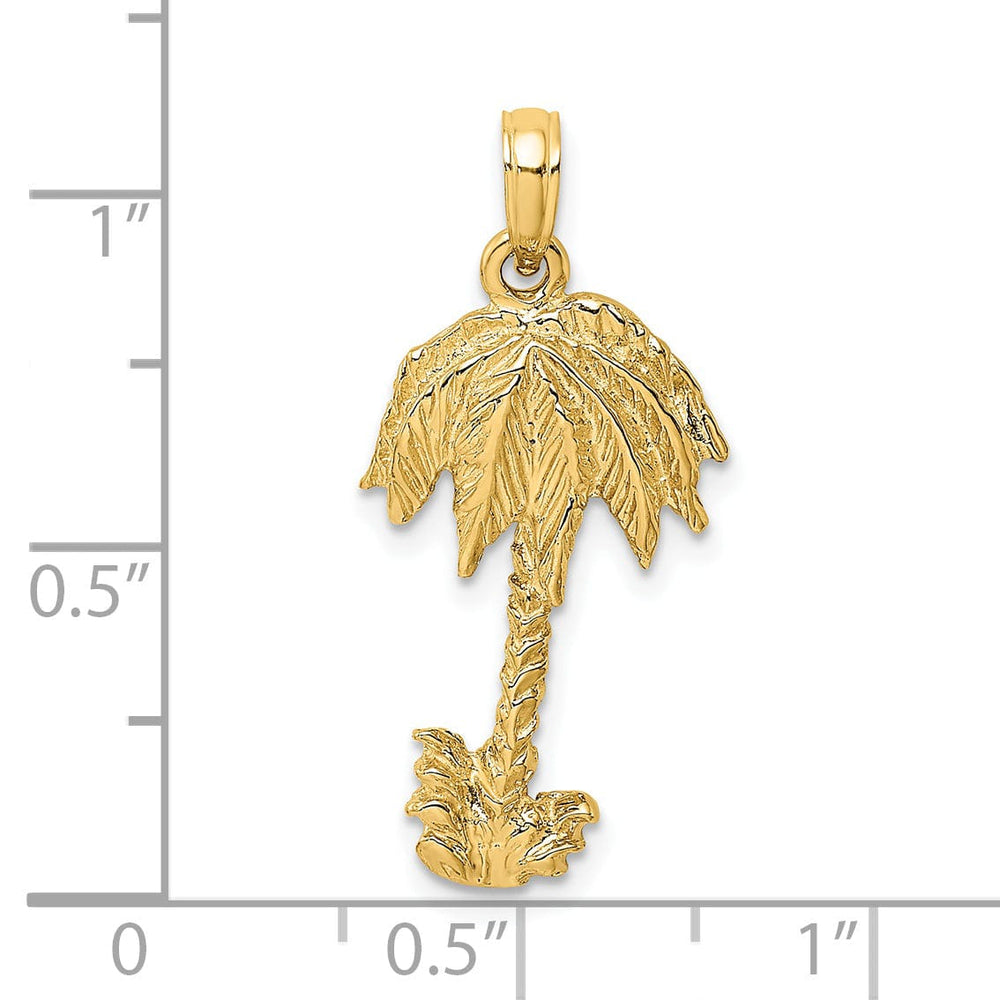 14K Yellow Gold 2-Dimensional Textured Finish Concave Shape Single Palm Tree Charm Pendant