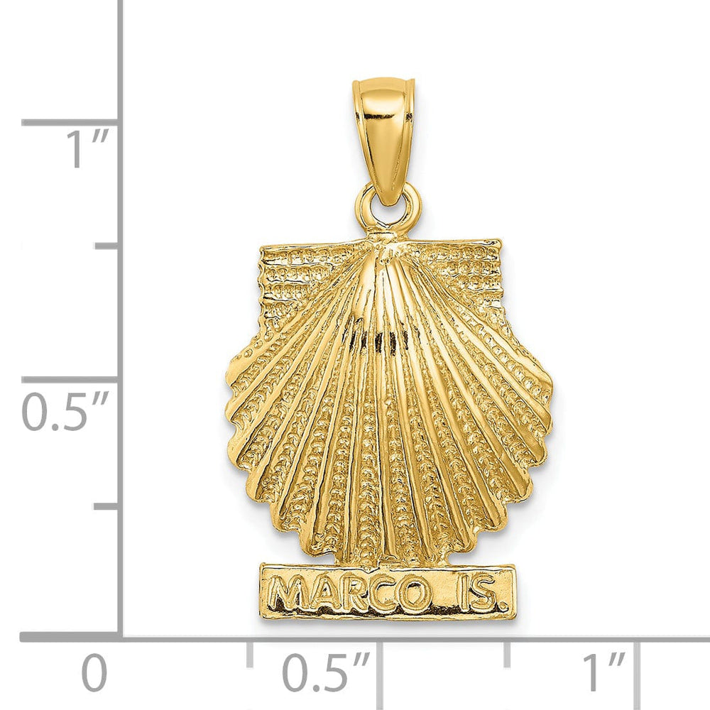 14K Yellow Gold Textured Polished Finish MARCO ISLAND on Scallop Sea Shell Design Charm Pendant