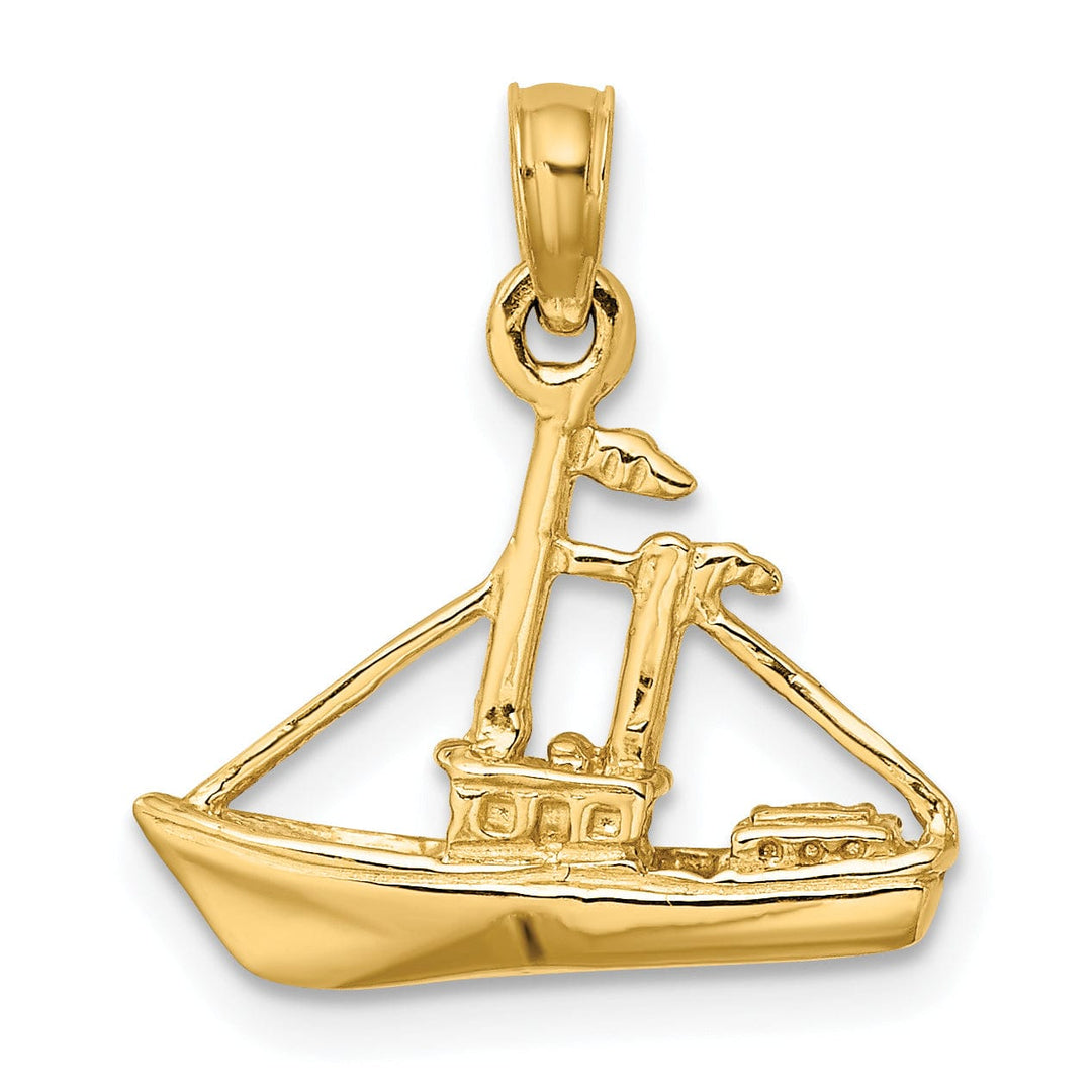 14K Yellow Gold Polished Finish 3-Dimensional Tug Boat Charm Pendant