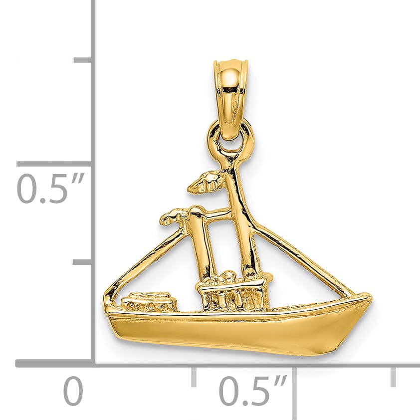 14K Yellow Gold Polished Finish 3-Dimensional Tug Boat Charm Pendant