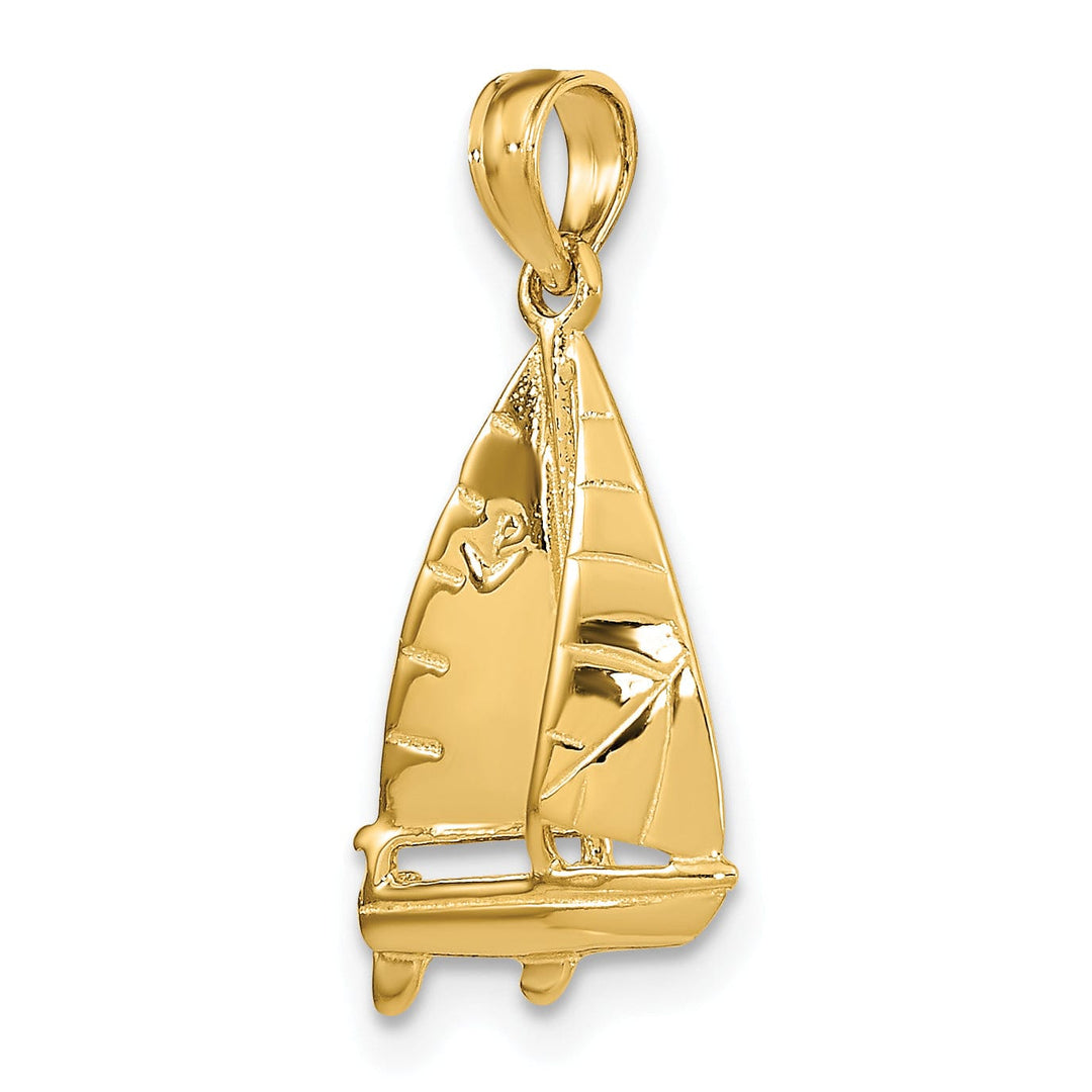 14K Yellow Gold 3-Dimensional Polished Finished sail boat Charm Pendant