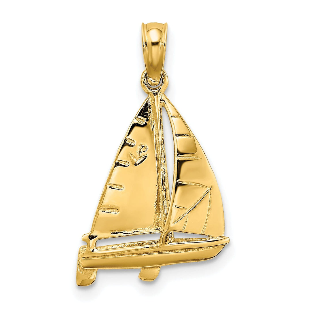 14K Yellow Gold 3-Dimensional Polished Finished sail boat Charm Pendant