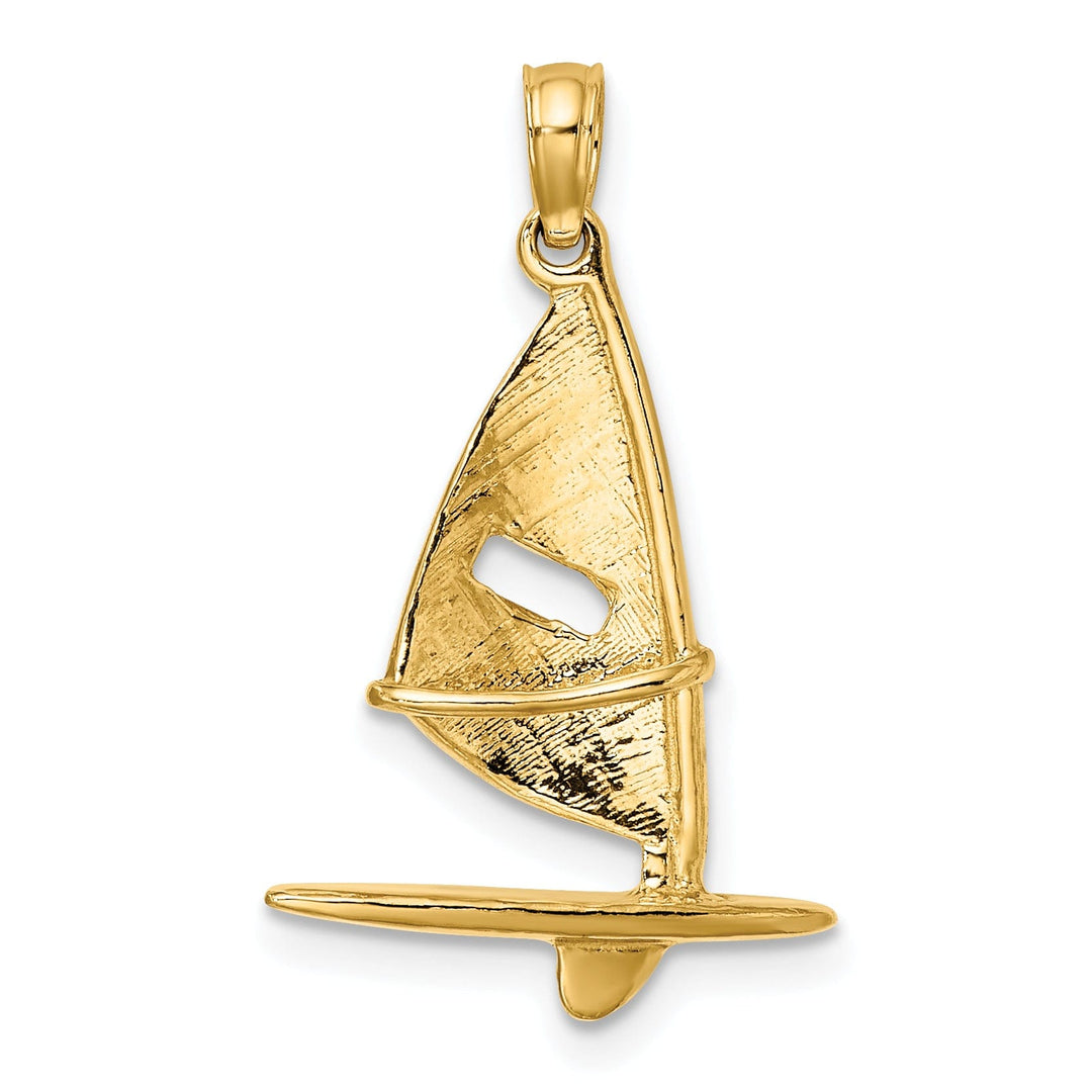 14K Yellow Gold 3-Dimensional Textured Polished Finish Windsail Surfing Board Charm Pendant