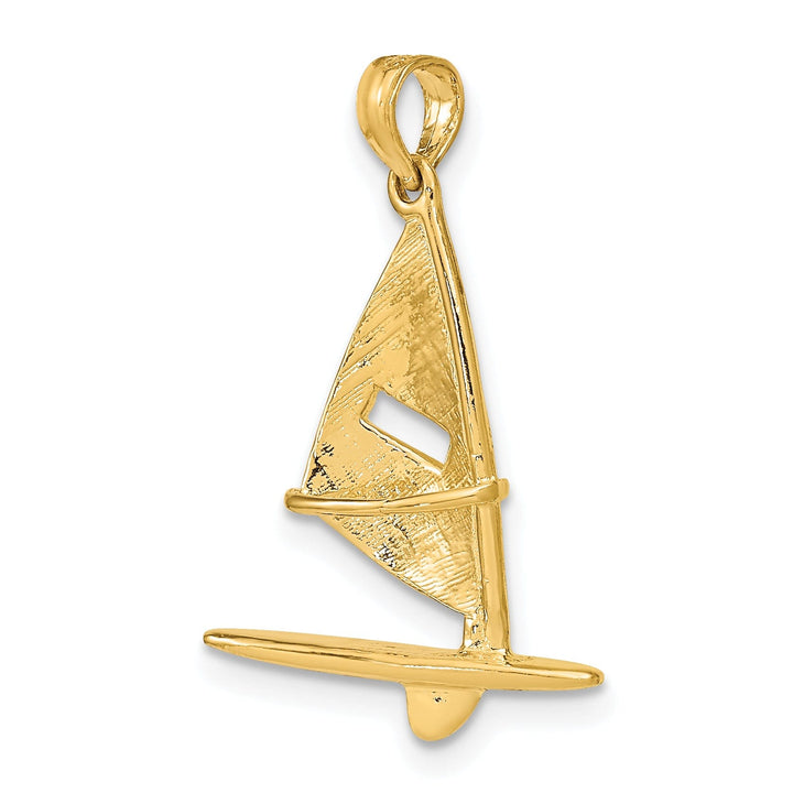 14K Yellow Gold 3-Dimensional Textured Polished Finish Windsail Surfing Board Charm Pendant