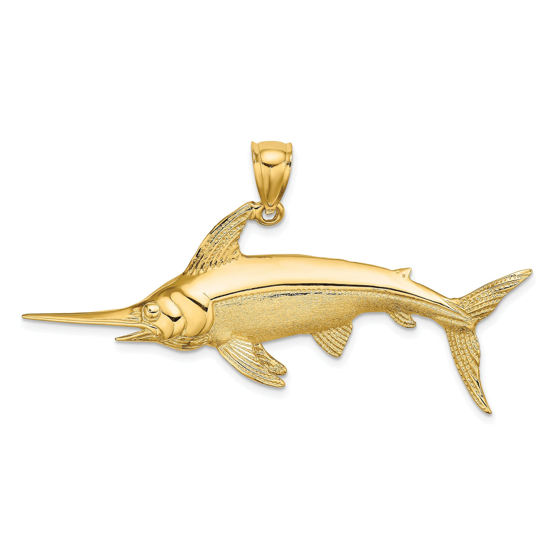 14K Yellow Gold Polished Satin Finish 2-Dimensional Swordfish Charm Pendant