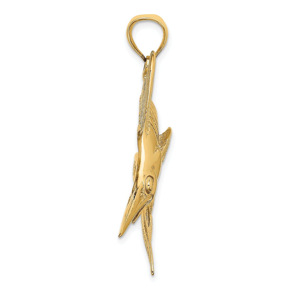 14K Yellow Gold 2-Dimensional Solid Textured Polished Satin Finish Blue Marlin Fish Charm Pendant