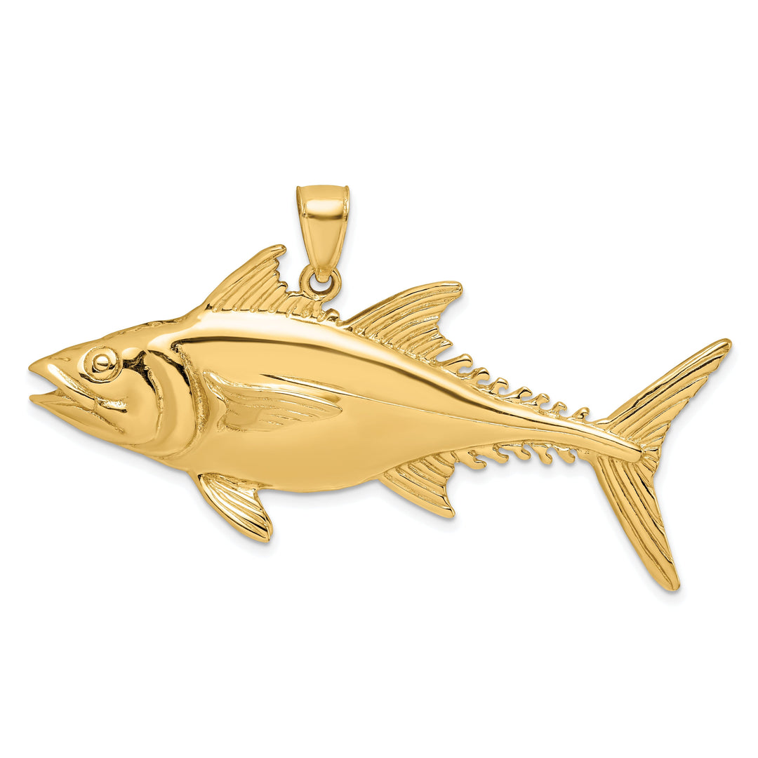 14K Yellow Gold Textured Polished Finish 3-Dimensional Skipjack Tuna Fish Charm Pendant
