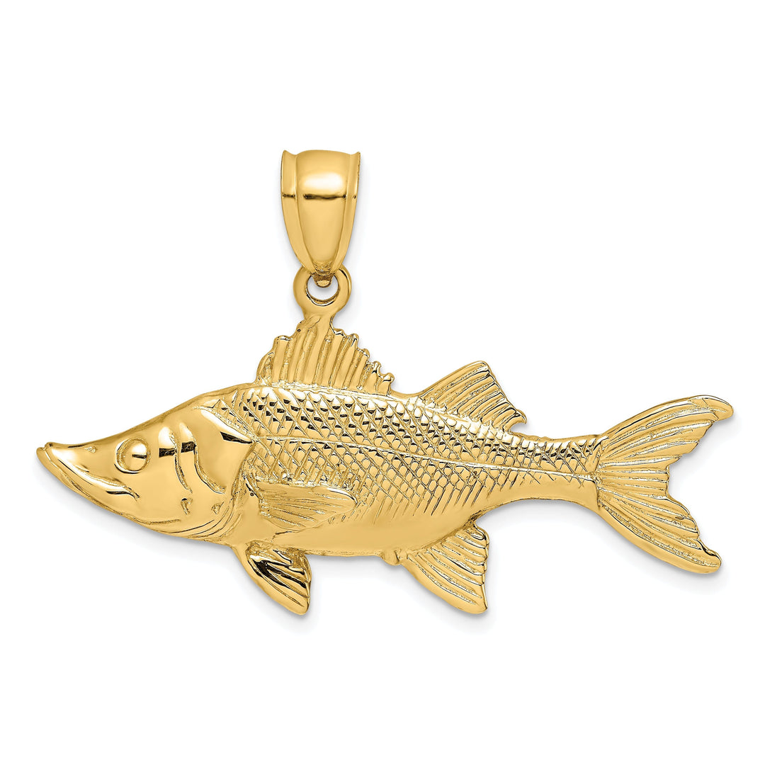 14K Yellow Gold Polished Textured Finish 3-Dimensional Tarpon Fish Charm Pendant