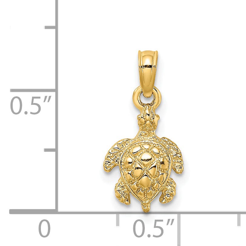14k Yellow Gold Solid Polished and Textured Finish Casted Sea Turtle Charm Pendant