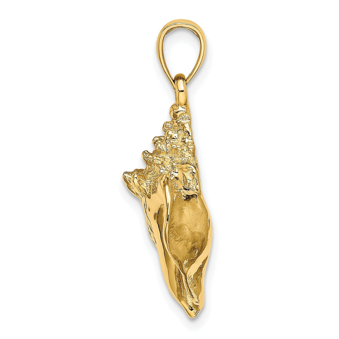 14K Yellow Gold Solid Polished Texture Finish Open Back Conch Shell Charm Pendant