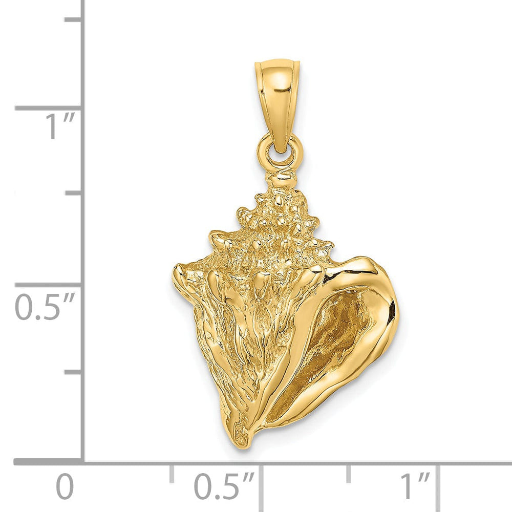 14K Yellow Gold Solid Polished Texture Finish Open Back Conch Shell Charm Pendant