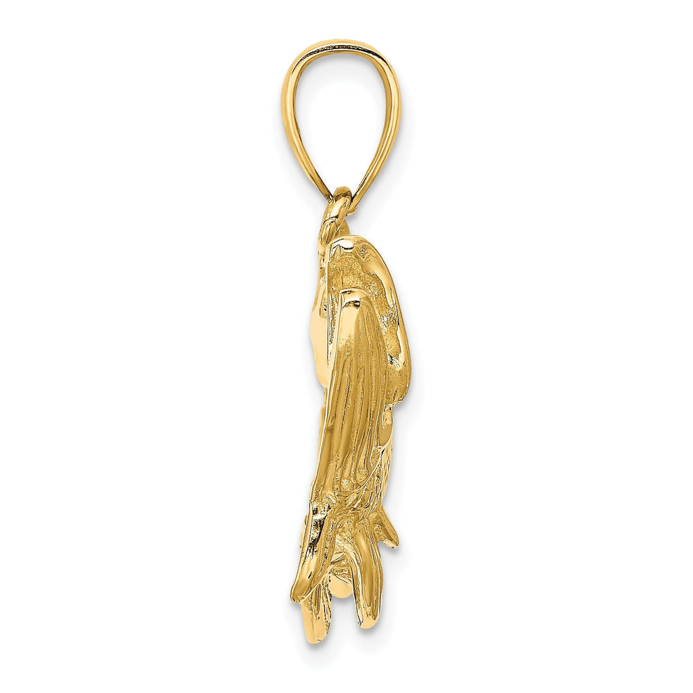 14K Yellow Gold Solid Polished Textured Finish Tarpon Fish with Open Mouth Design Charm Pendant