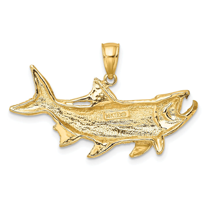 14K Yellow Gold Polished Textured Finish Tarpon Fish with Open Mouth Design Charm Pendant