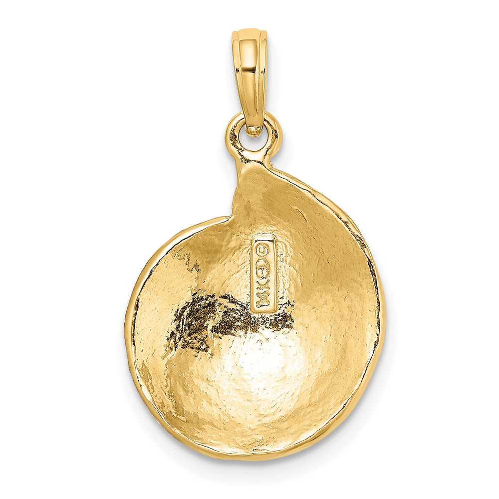 14K Yelloe Gold Solid Textured Polished Finish Troca Open Back Shell Charm Pendant