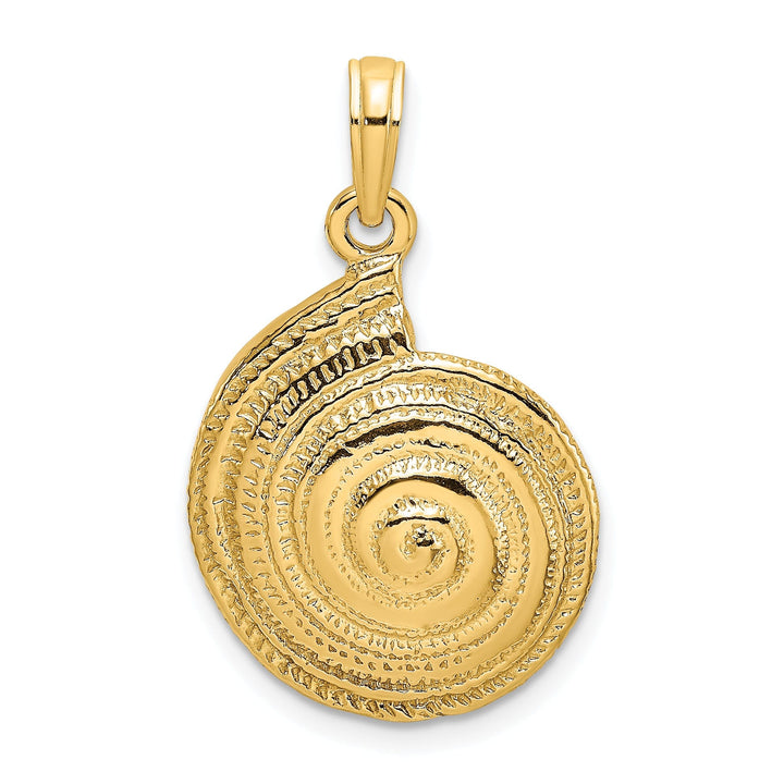 14K Yelloe Gold Solid Textured Polished Finish Troca Open Back Shell Charm Pendant