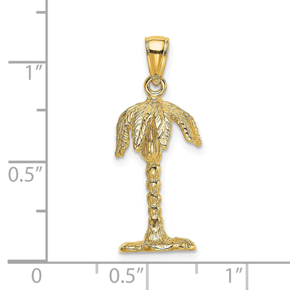 14K Yellow Gold 3-Dimensional Textured Finish Palm Tree Charm Pendant