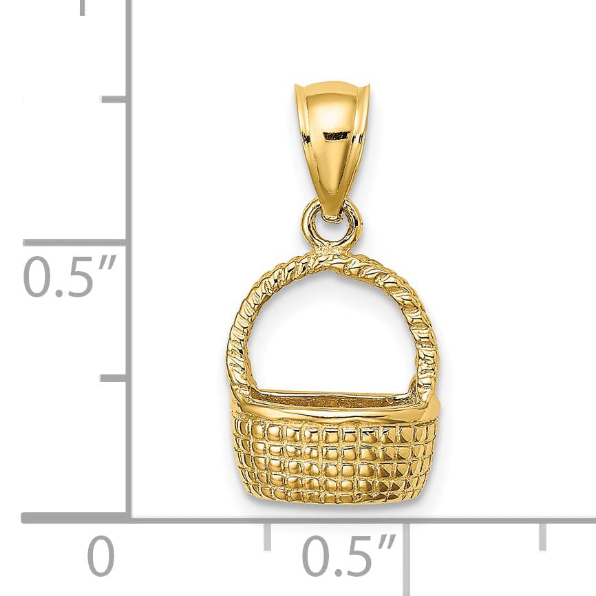 14K Yellow Gold Polished Texture Finish 2-Dimensional Flat Back Basket Charm Pendant