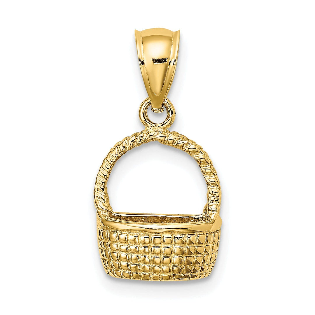 14K Yellow Gold Polished Texture Finish 2-Dimensional Flat Back Basket Charm Pendant