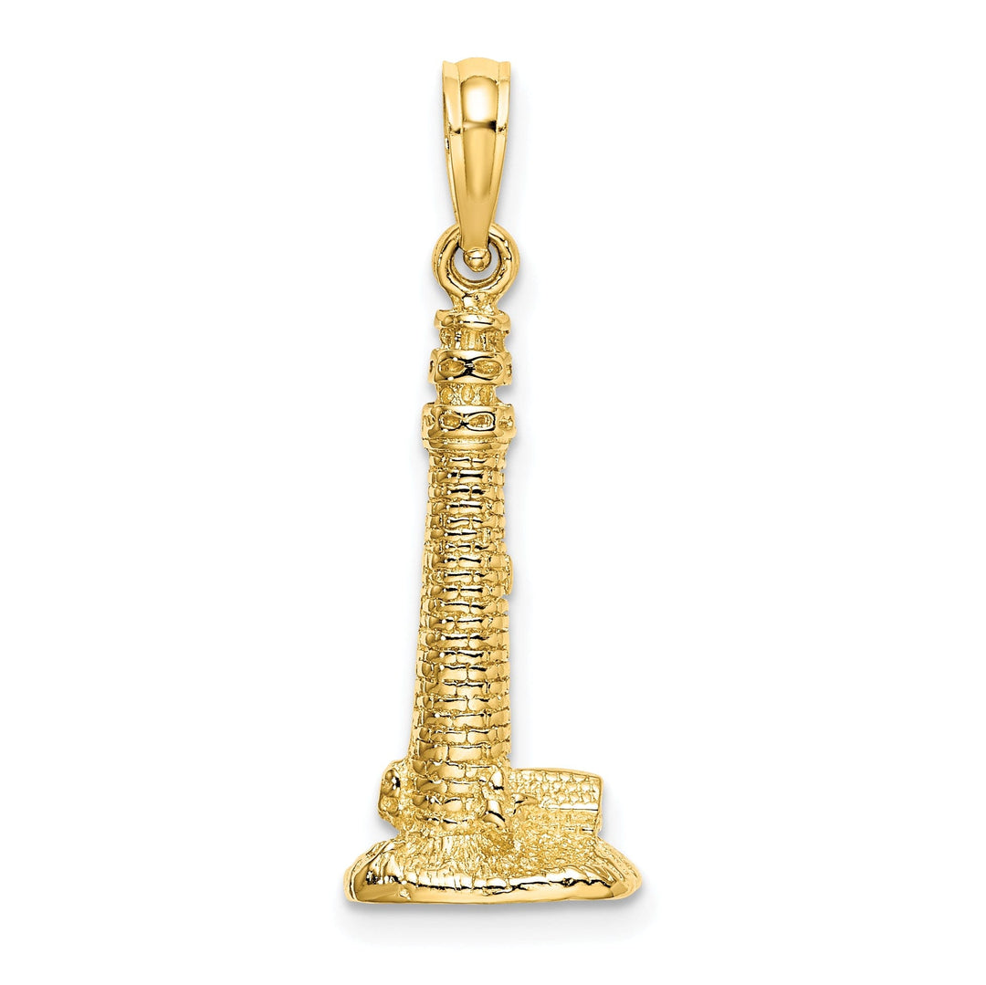 14K Yellow Gold Textured Polished Finish 3-Dimensional Cape May, NJ Lighthouse Charm Pendant