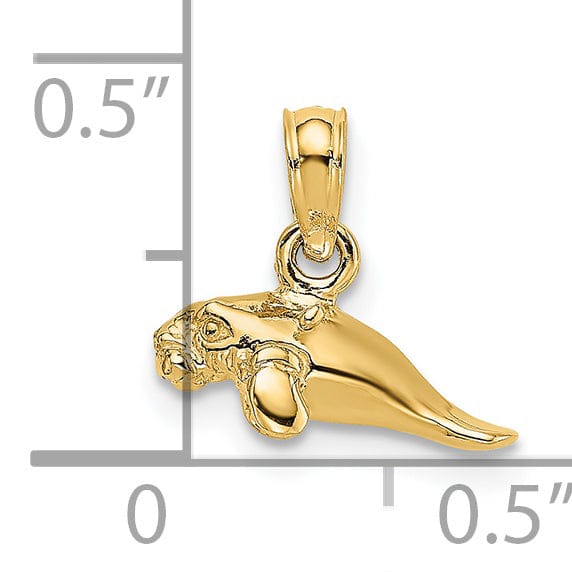14K Yellow Gold 3-Dimensional Polished Finish Small Size Swimming Manatee Design Charm Pendant