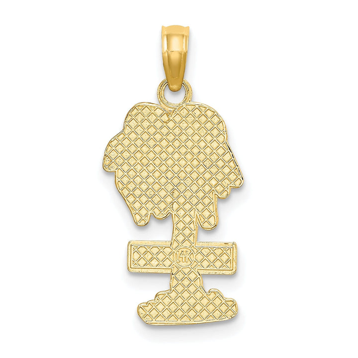 14K Yellow Gold Polished Texture Finish HAWAII Sign on Palm Tree Design Charm Pendant