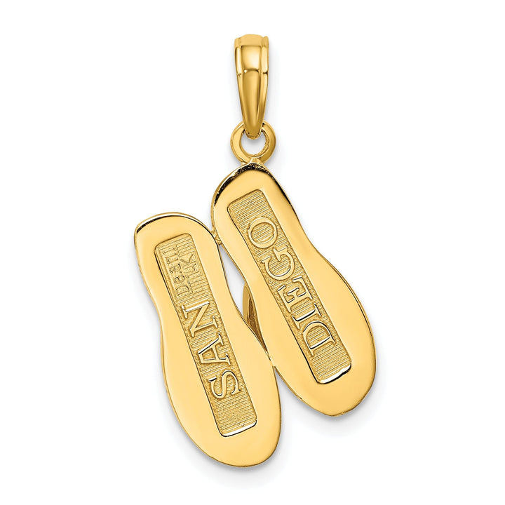 14K Yellow Gold Polished Textured Finish Large SAN DIEGO Double Flip-Flop Sandles Charm Pendant