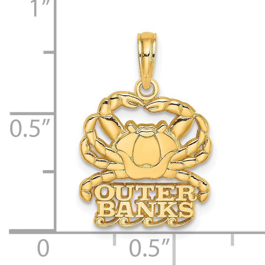 14K Yellow Gold Polished Finish OUTER BANKS Under Sea Crab Charm Pendant