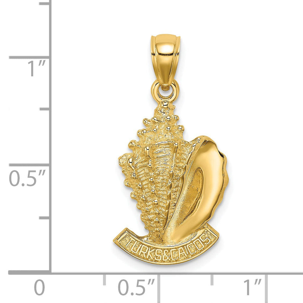 14K Yellow Gold Textured Polished Finish 2-Dimensional TURKS & CAICOS Under Conch Shell Charm Pendant