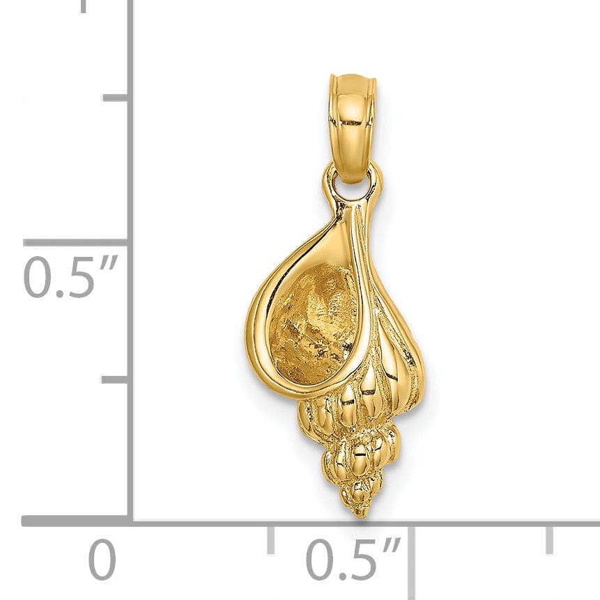 14K Yellow Gold Polishe Textured Finish 3-Dimensional Mini Conch Shell Charm Pendant