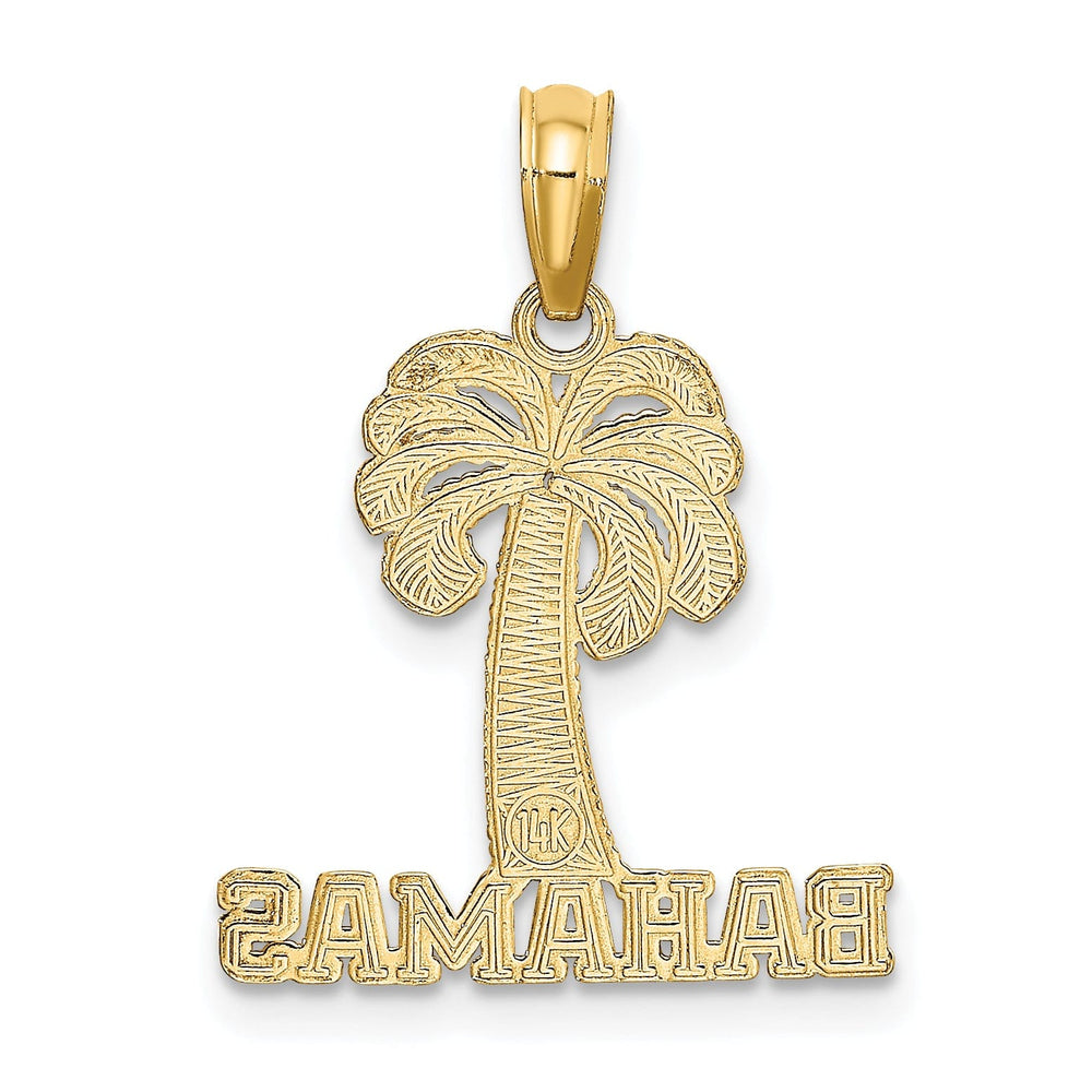 14K Yellow Gold Polished Texture Finish BAHAMAS Under Palm Tree Charm Pendant