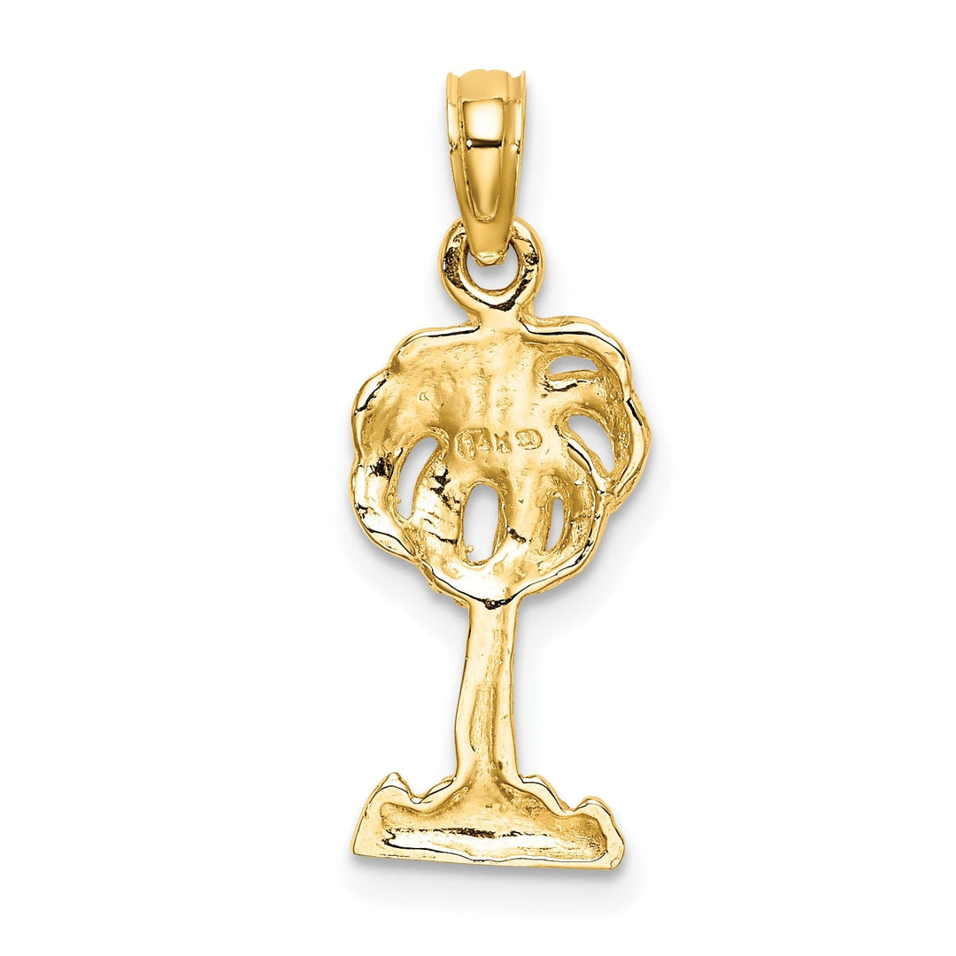 14K Yellow Gold Polished Texture Finish 2-Dimensional Concave Shape Palm Tree Charm Pendant