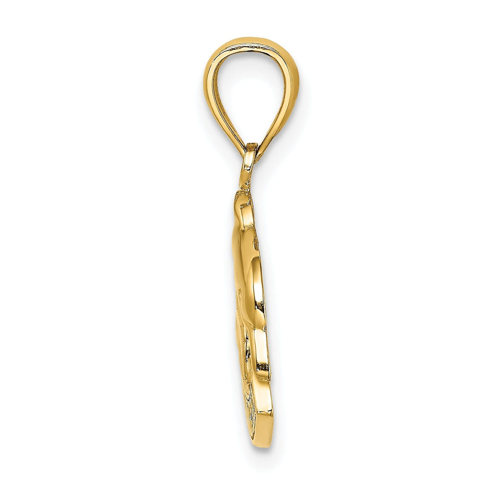 14K Yellow Gold Polished Finish Flat Back 2-Dimensional ST. MARTIN With Dolphin Charm Pendant