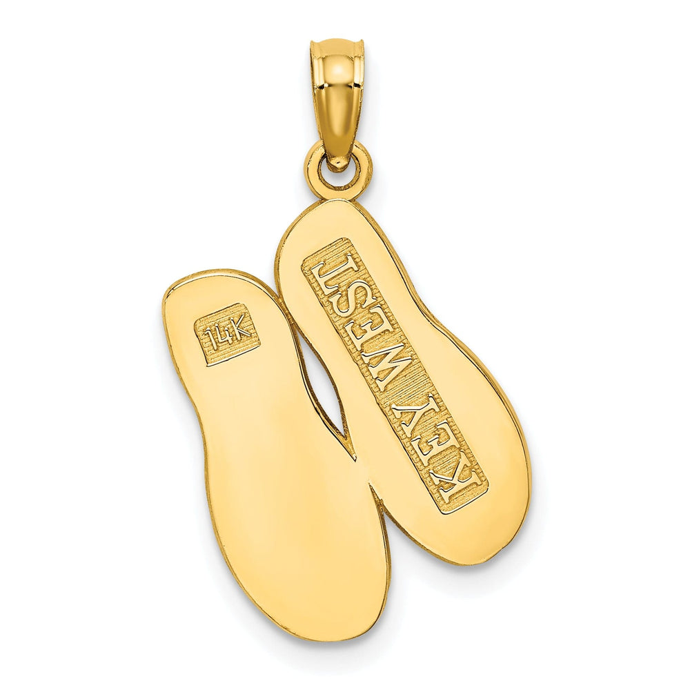 14K Yellow Gold Polished Textured Finish 3-Dimensional Large Size KEY WEST Double Flip Flop Sandles Charm Pendant
