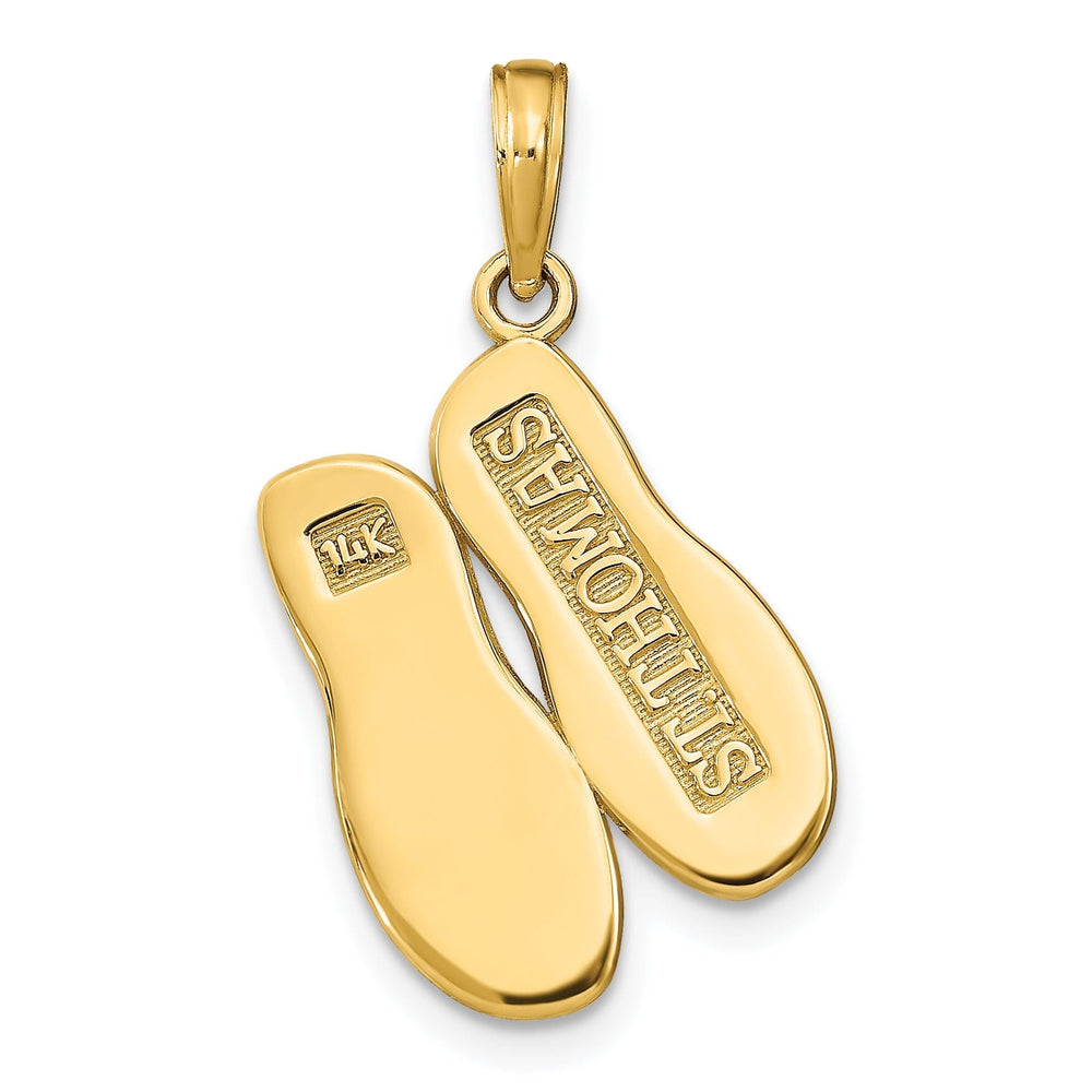 14K Yellow Gold Textured Polished 3-Dimensional Saint THOMAS Reversible Flip Flop Sandles Charm Pendant